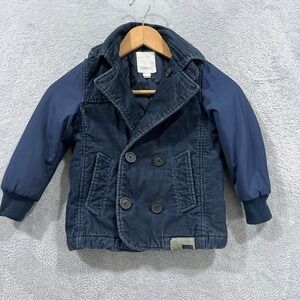 Diesel Jacket Unisex Kids 2XS Blue Lined Corduroy Double Breasted Notch‎ Lapel